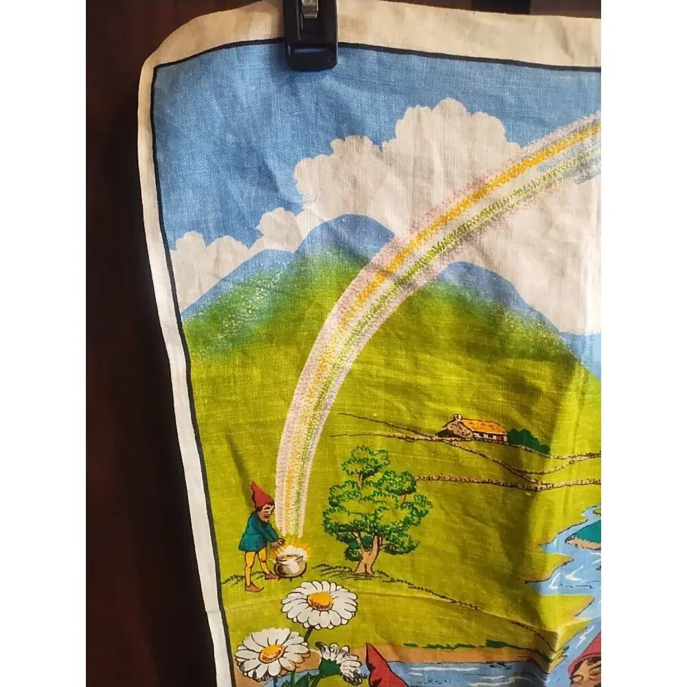 Leprechauns The Little Folk of Ireland Irish Linen Tea Towel Tapestry Pure Linen